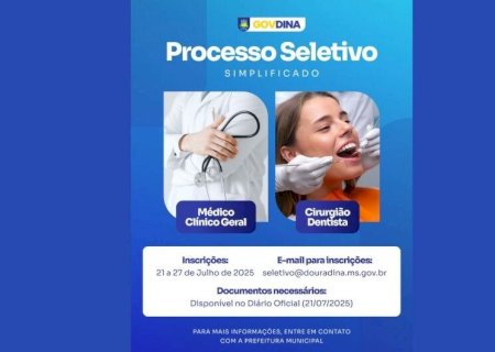 PREFEITURA DE DOURADINA ABRE PROCESSO SELETIVO PARA MÉDICO E ODONTÓLOGO
