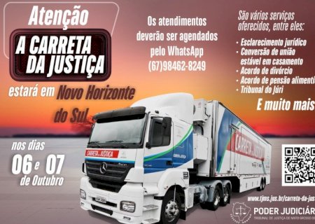 CARRETA DA JUSTIÇA ESTARÁ EM NOVO HORIZONTE DO SUL NESTA SEGUNDA E TERÇA-FEIRA